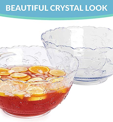 2-Gallon Large Plastic Punch Bowl with 5 oz Ladle - Crystal Clear Serving Set