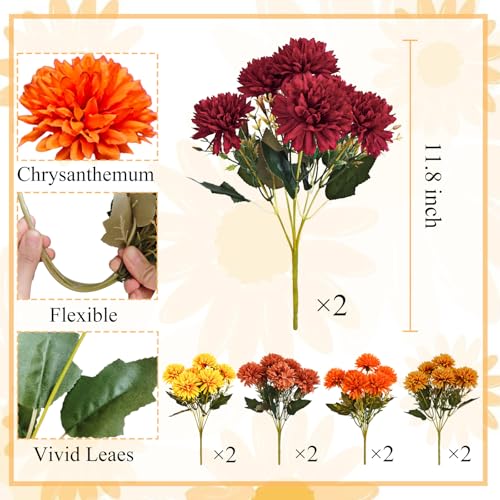 10 Pcs UV Resistant Artificial Mums - Realistic Faux Fall Flowers