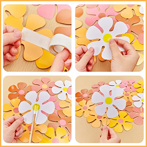 60 Pcs Groovy Retro Daisy Flower Cutouts for Party and Room Decor