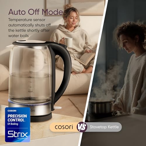 1.7L Glass Electric Kettle - 1500W Fast Boil Hot Water Boiler (Black)