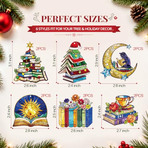 Kathfly Acrylic 12 Pcs Christmas Book Ornaments for Book Lovers, Holiday Decor