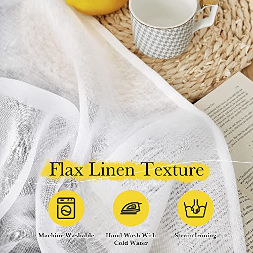 NICETOWN White Linen Sheer Curtains 63 inch Length 2 Panels, Light Filtering Curtain Drapes for Living Room, 52" W x 63" L, 2 Panels