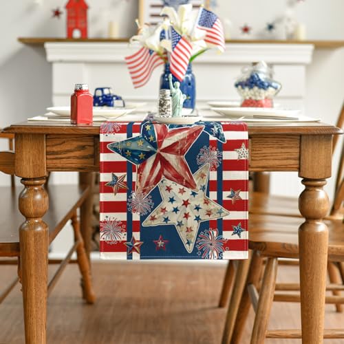 Artoid Mode American Flag 210 GSM 13x120 Inch Table Runner - 4th of July Patriotic Kitchen Decor