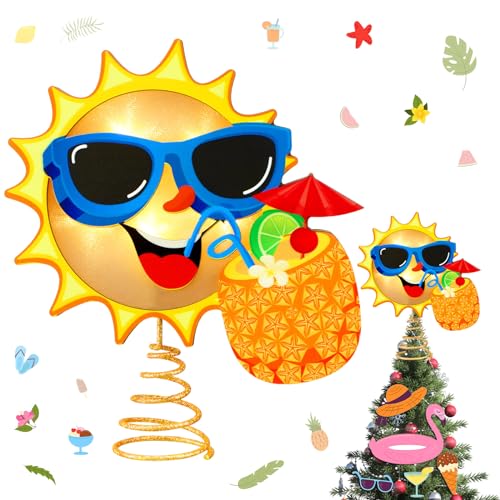 LED Lighted Wooden Summer Tree Topper (10x8 in) - Tropical Luau Party Decor