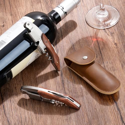 3-Pack Professional Waiter Corkscrew Wine Opener with Leather Travel Bag - Stainless Steel & Rosewood Handle, Ideal for Bars & Restaurants