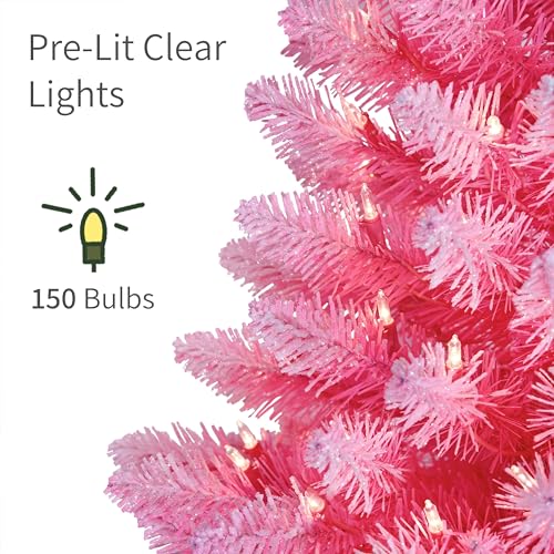 Pink Artificial Christmas Tree 4ft Pre-Lit with 150 Clear Lights and Dense Branch Tips - Puleo International