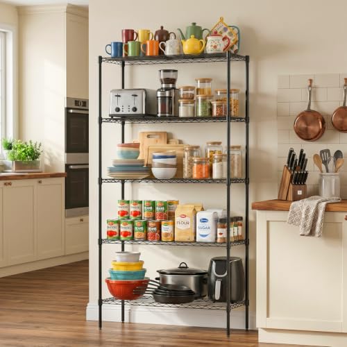 5-Tier Wire Storage Shelf 36x14x72 Inch Black Heavy Duty Metal Rack