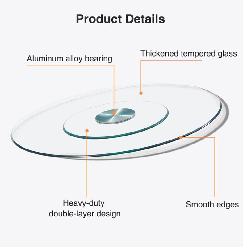 20" Glass Lazy Susan Turntable for Dining Table Large Tabletop Centerpiece Kitchen Rotating Tray Clear Serving Plate Round