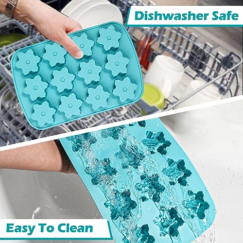Kamehame Snowflake Ice Cube Mold Set 8.15 x 5.4 x 0.7 inches, 2-Pack, Silicone Christmas Snowflake Trays for Drinks & Desserts, Blue