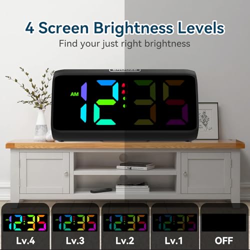 Loud Vibrating Alarm Clock with Bed Shaker for Heavy Sleepers - RGB Display