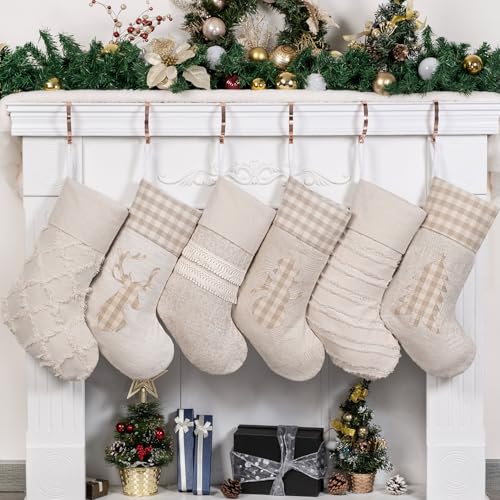 GEX Christmas Stockings Plaid Boho 6 Pack 20 Inch Holiday Decor