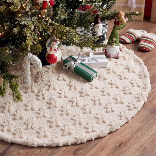 Civaner 36in Beige Gingerbread Man Christmas Tree Skirt Faux Fur Holiday Decor