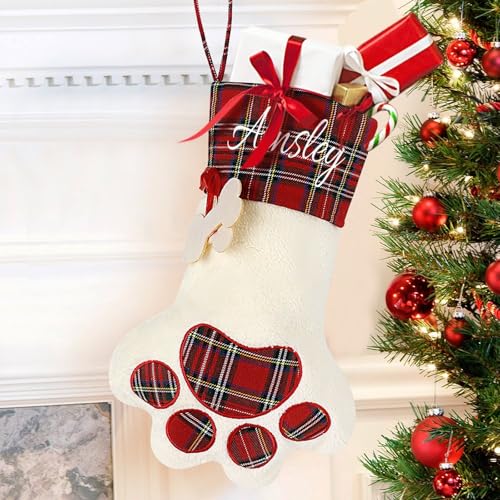Personalized Christmas Stocking with Custom Name - Red Stocking for Fireplace, One Size