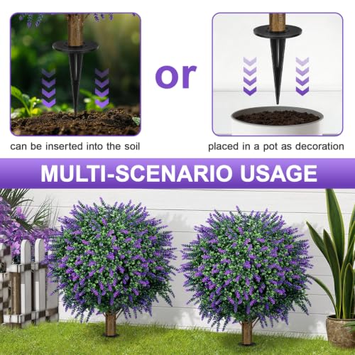 27" Artificial Lavender Topiary Bushes - UV Resistant Outdoor Shrubs, 2 Set