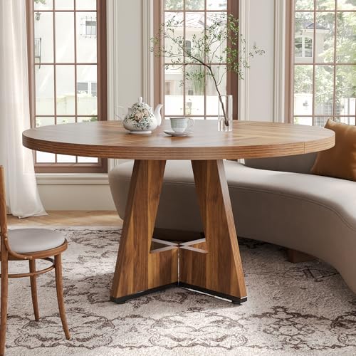 47-Inch Round Dining Table with Wooden Pedestal Base for 4-6 People