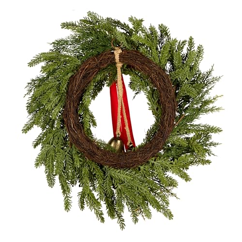 National Tree Company 28in Artificial Christmas Wreath with Bells, Pinecones & Red Ribbon