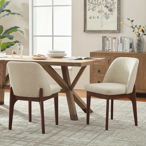 Modern Faux Leather Dining Chairs, Set of 2, Beige Upholstered Side Chairs