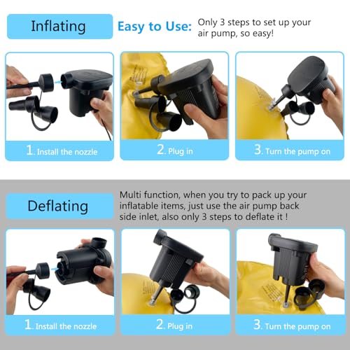 Electric Inflatable Bed Pump with 3 Nozzles & Free Swim Ring
