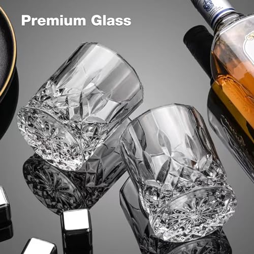 Hlukana Whiskey Glasses Set of 4 - 11 OZ Rocks & Scotch Glassware, Gift for Men & Women