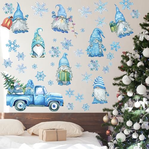Haull 6 Sheet Winter Gnome Wall Decals Snowflake Gnomes Window Clings - Winter Gnome Style