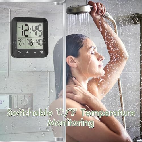 Waterproof Digital Shower Clock with Timer, Temperature, and Suction Cup