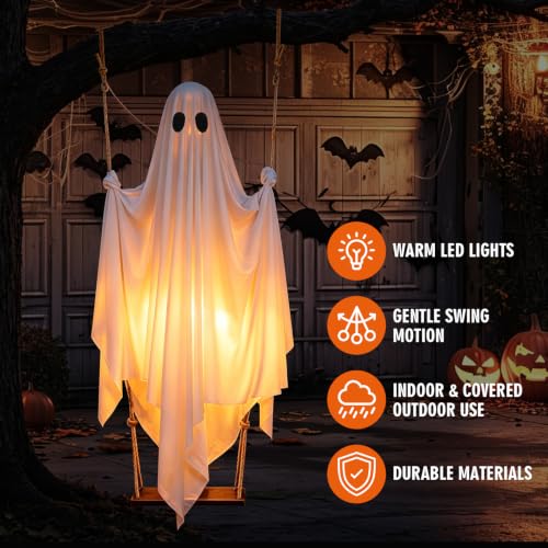 Light Up Hanging Halloween Ghost Decoration with Remote LED Lights