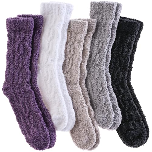 Women's Fuzzy Cozy Slipper Socks One Size - Soft Microfiber Plush Winter Gift