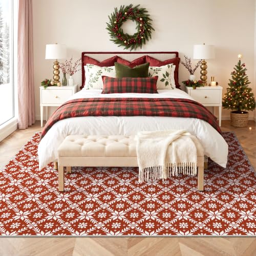 GENIMO Floral Red 3x5 Holiday Rug - Non-Slip Area Carpet for Living Room/Bedroom