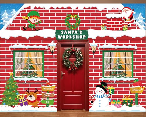 Large Christmas Santa Door Decorations Set - Red Brick Workshop Banner for Holiday Festivities