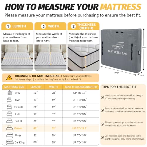 BETU Heavy-Duty Twin Mattress Bag for Moving & Storage - Reusable Waterproof Cover