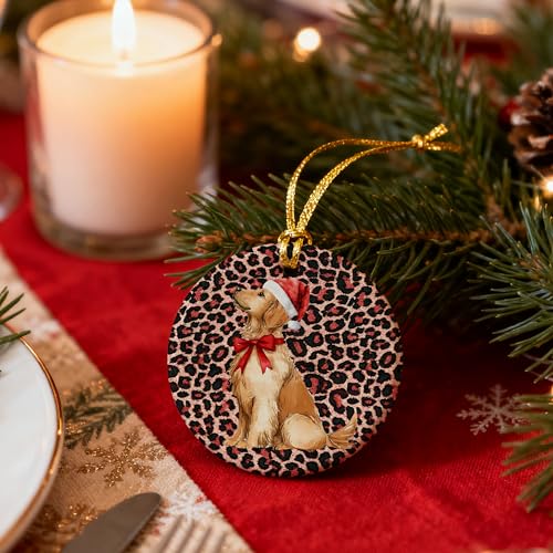White Ceramic Leopard Golden Retriever Christmas Ornament for Holiday Tree Decor - MKIJUHB