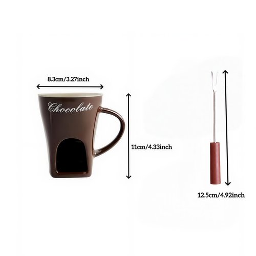 Sweet Fondue Cup,Chocolate Melting Fondue Mugs Set,Chocolate Melting Pot,Fondue Cups With Forks For Date Night Birthday Wedding Gifts (Brown)