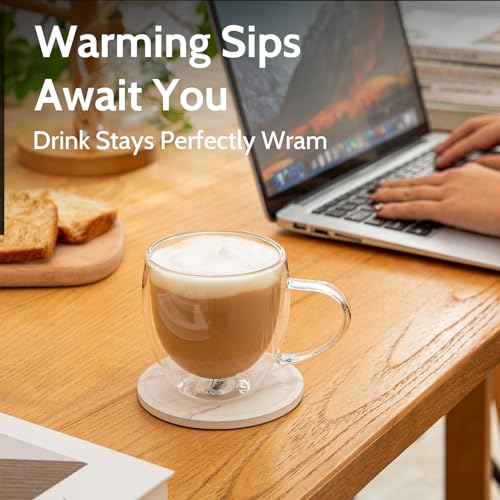 Sweese 8 oz Double Wall Glass Coffee Mugs Set of 4 – Clear Borosilicate Cup for Espresso, Latte & Cappuccino