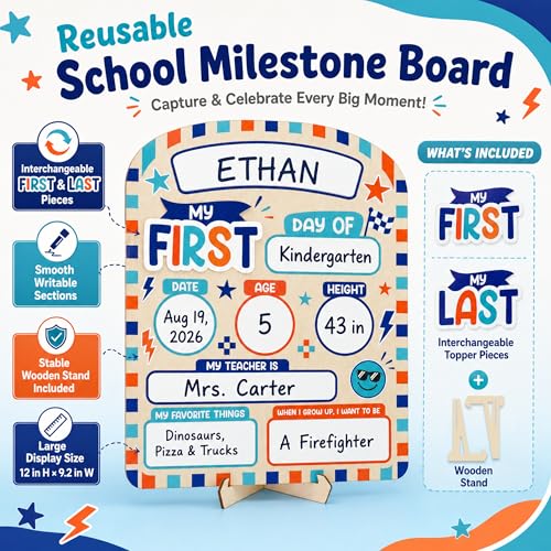 Reusable First and Last Day of School Sign - 10x12 Inch Wooden Milestone Board