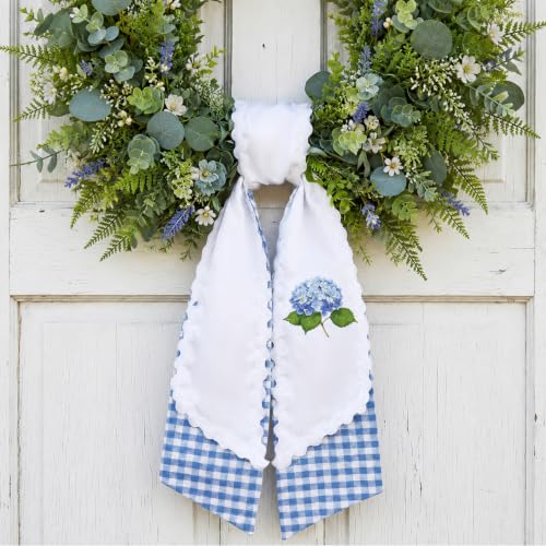 Hydrangea Wreath Sash 2 Piece Set Ric Rac Trim Front Door Decor