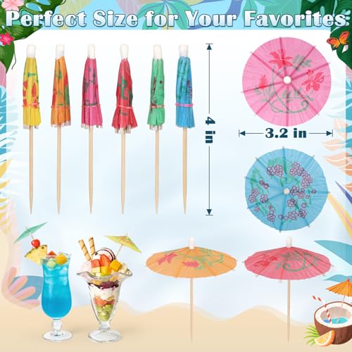 54 PCS Cocktail Umbrellas for Drinks, 4-Inch Tropical Party Garnish Picks