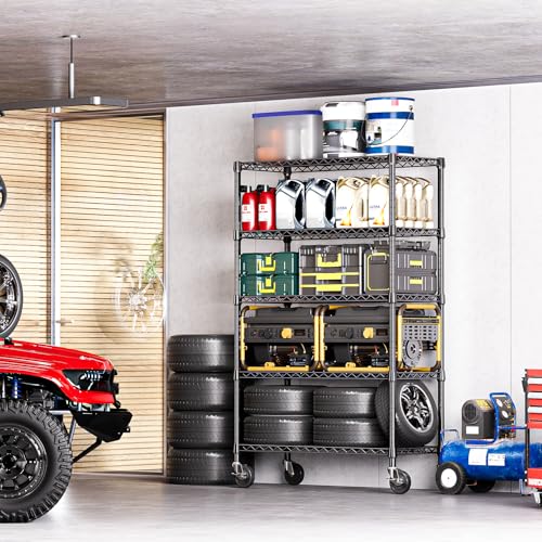 5-Tier Heavy Duty Steel Wire Shelving Unit with Wheels, 1750 lbs Capacity