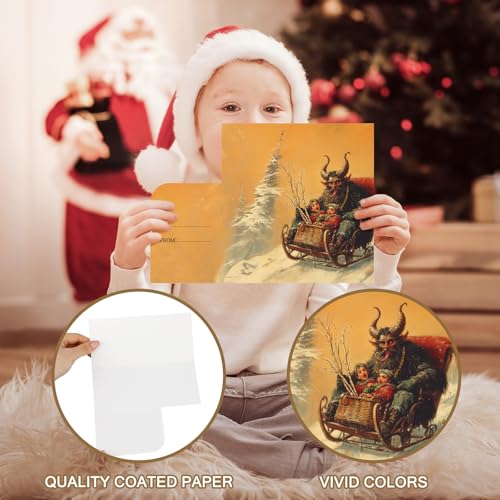Krampus Christmas Money Holder Cards Set, 30-Pack with 30 Envelopes & Stickers, 6 Designs