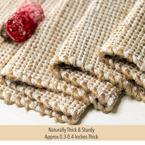 Handwoven Jute and Cotton Table Runner – 13x108 Inch Boho Farmhouse Decor