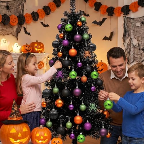 64-Piece Shatterproof Halloween Tree Ornaments - Vintage Hanging Ball Set