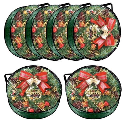 6-Pack 24-Inch Christmas Wreath Storage Container Bags with Clear Window