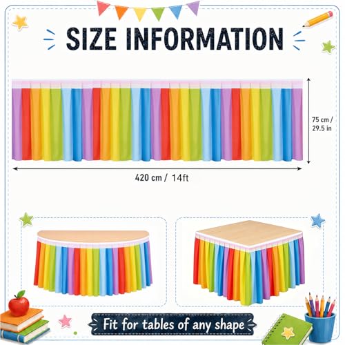 Rainbow Table Skirt for Teacher Desk - 14ft Wrinkle-Resistant Classroom Decor