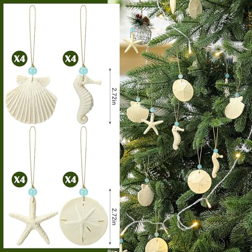 Beeveer Coastal Beach Christmas Ornaments Set - Resin Ocean Decor for Holiday Tree