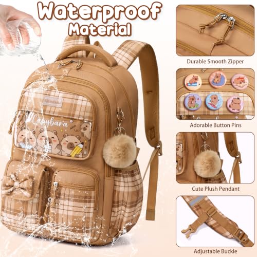 Cute Capybara Girls School Backpack Set with Lunch Box and Pencil Case