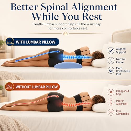 Memory Foam Lumbar Support Pillow for Bed Sleeping & Back Pain Relief