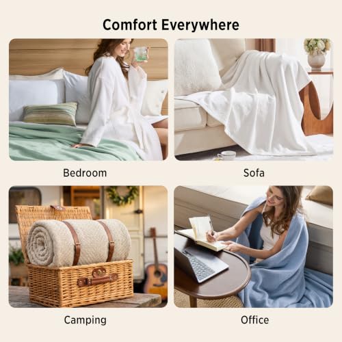 Bedsure 100% Cotton Queen Blanket - Lightweight Breathable Herringbone Woven Bed Blanket, Linen Beige