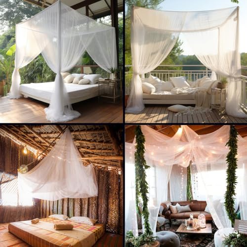 Rectangular Mosquito Net Bed Canopy for Queen & King Beds with Hanging Kit