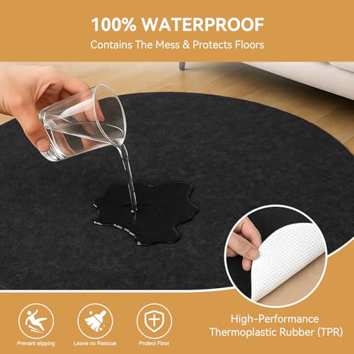 5ft Round Non-Slip Rug Pad, 1/8 Inch Waterproof Felt and Rubber Carpet Gripper
