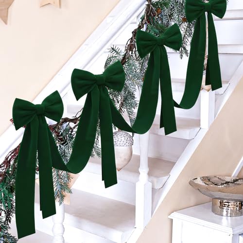 Civaner 16.4 ft Christmas Velvet Garland with 6 Large 27.5in Bows - Green