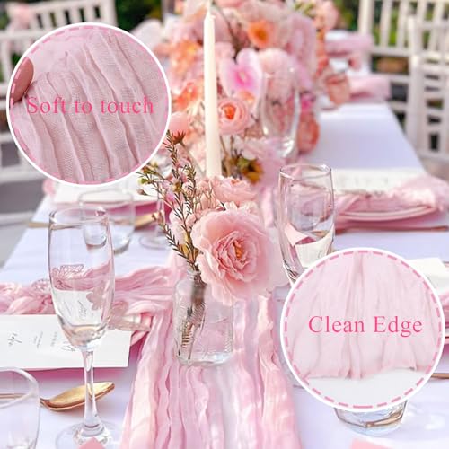 SAJOO Pink Cheesecloth Table Runner 13.3FT Rustic Sheer Gauze for Wedding Party Home Decor